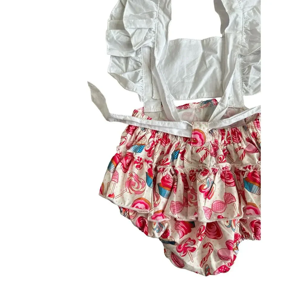 Canrulo Babies 12M Flying Sleeve Lemon Cartoon Cake Print Backless Pink Romper